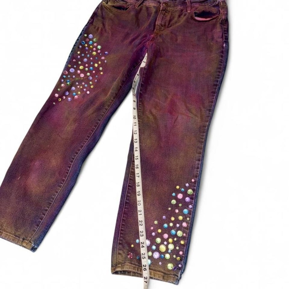 Whimsical Hot Pink gold chunky pastel rhinestone jeans.Upcycled. Ladies 12. - Picture 6 of 7